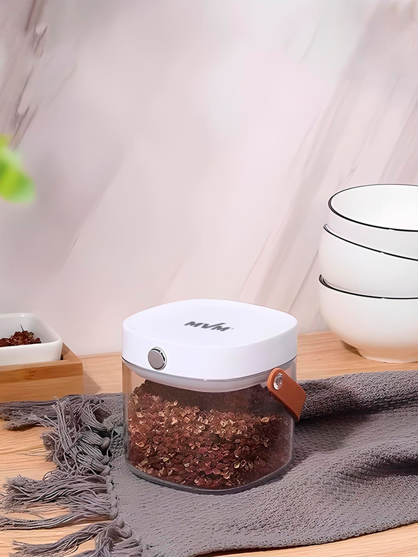 Ємність для зберігання квадратна прозора з білим MBM HOME модель KP-07 S T/WHITE Фото