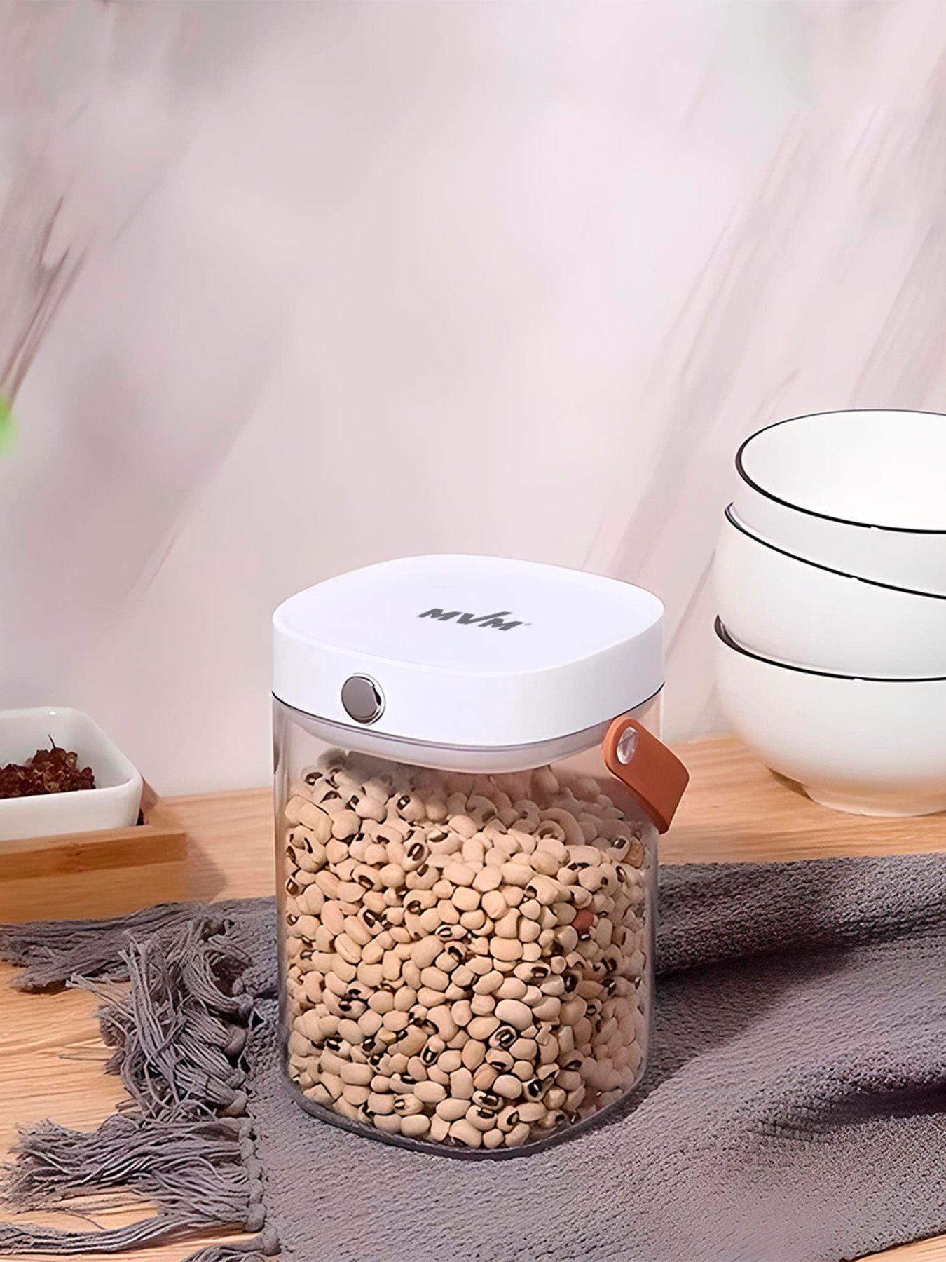 Емкость для хранения прозрачная с белым MBM HOME модель KP-07 M T/WHITE Фото