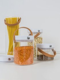 Емкость для хранения высокая прозрачная с белым MBM MY HOME модель KP-07 XL T/WHITE Фото