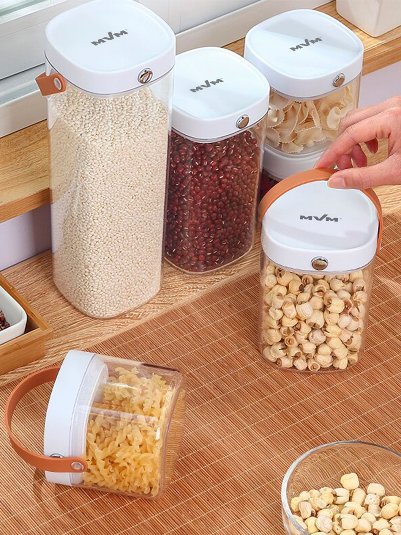 Ємність для зберігання висока прозора з білим MBM HOME модель KP-07 XL T/WHITE Фото