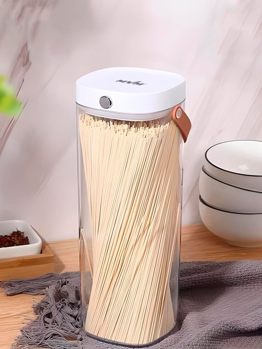 Емкость для хранения высокая прозрачная с белым MBM HOME модель KP-07 XL T/WHITE Фото