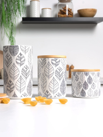 Емкость для хранения с узором белая/дерево MBM MY HOME модель KP-15 M WHITE/WOOD Фото