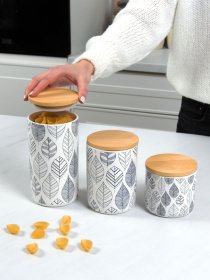 Ємність для зберігання з візерунком біла/дерево MBM HOME модель KP-15 L WHITE/WOOD Ємність для зберігання з візерунком біла/дерево MBM HOME модель KP-15 L WHITE/WOOD Фото