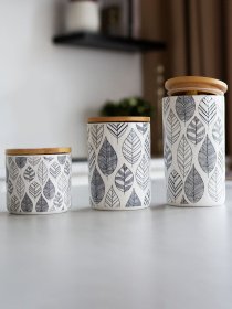 Ємність для зберігання з візерунком біла/дерево MBM HOME модель KP-15 L WHITE/WOOD Ємність для зберігання з візерунком біла/дерево MBM HOME модель KP-15 L WHITE/WOOD Фото