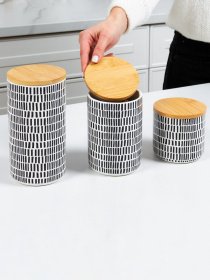 Емкость для хранения с узором серая/дерево MBM HOME модель KP-16 S GRAY/WOOD Фото