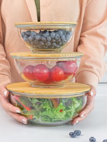 Емкость для хранения круглая прозрачная/дерево MBM MY HOME модель KP-59 T/WOOD Фото