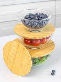 Емкость для хранения круглая прозрачная/дерево MBM MY HOME модель KP-59 T/WOOD Фото