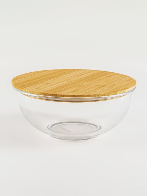 Емкость для хранения круглая прозрачная/дерево MBM HOME модель KP-59 T/WOOD Фото