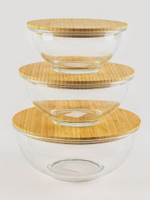 Емкость для хранения круглая прозрачная/дерево MBM HOME модель KP-59 T/WOOD Фото