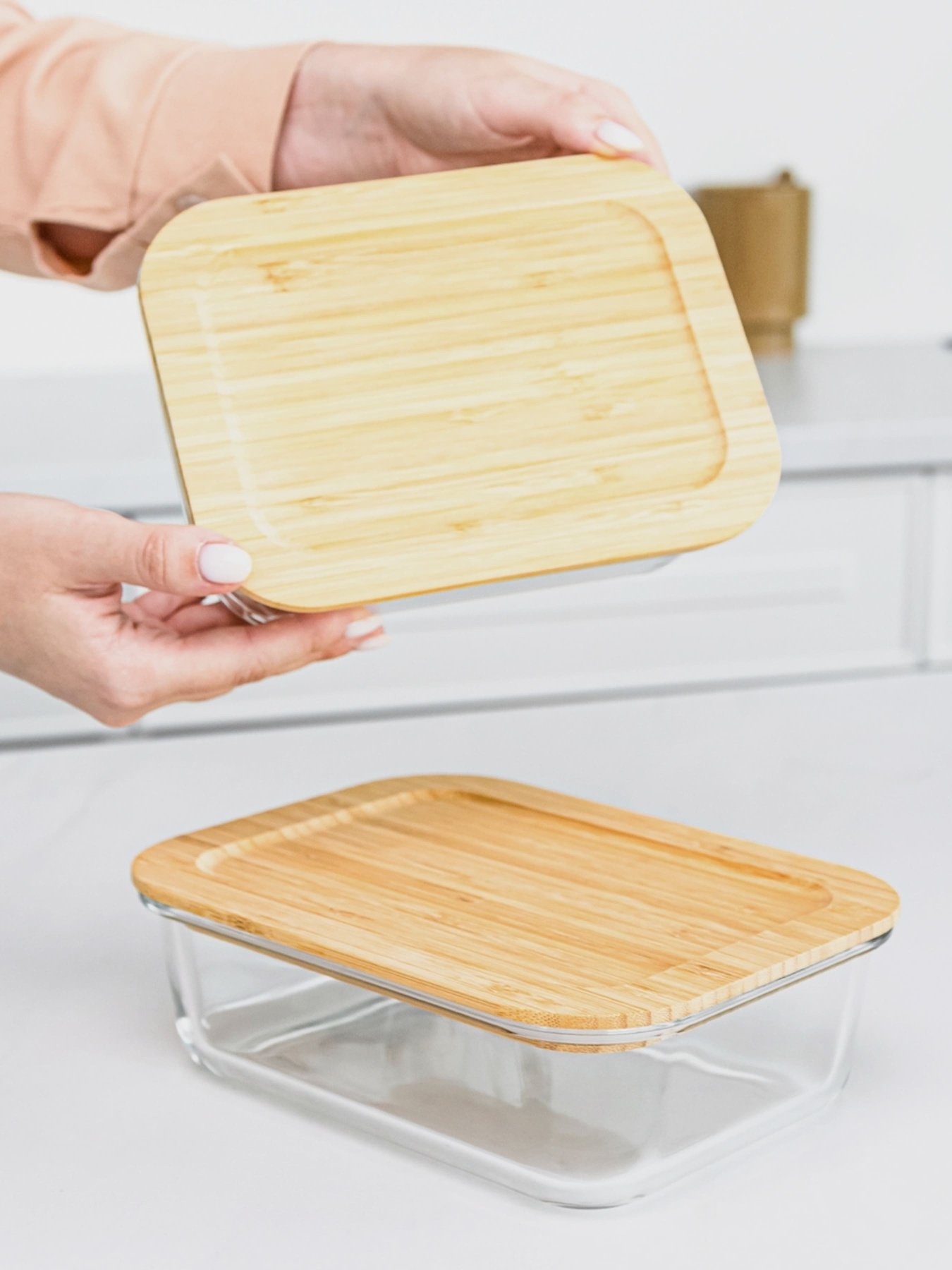 Емкость для хранения прозрачная/дерево MBM HOME модель KP-61 T/WOOD Фото