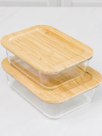 Емкость для хранения прозрачная/дерево MBM HOME модель KP-61 T/WOOD Фото