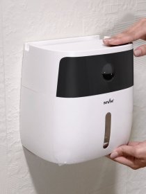 Тримач для туалетного паперу з поличкою клейкий білий з чорним MBM HOME модель BP-16 WHITE/BLACK Фото