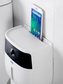 Тримач для туалетного паперу з поличкою клейкий білий з чорним MBM HOME модель BP-16 WHITE/BLACK Фото