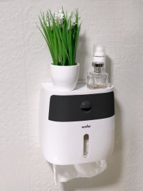 Тримач для туалетного паперу з поличкою клейкий білий з чорним MBM HOME модель BP-16 WHITE/BLACK Фото