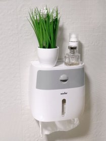 Держатель для туалетной бумаги с полочкой клеящийся белый с серым MBM HOME модель BP-16 WHITE/GRAY Фото