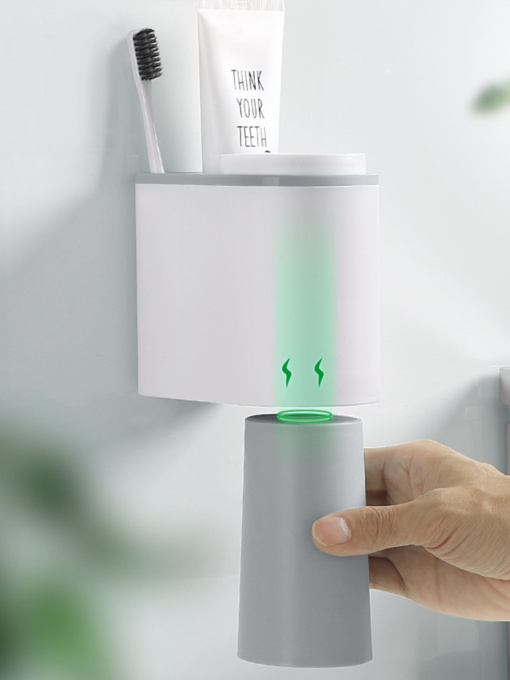 Держатель для зубных щеток со стаканами клеящийся белый с серым MBM MY HOME модель BP-20 WHITE/GRAY Фото