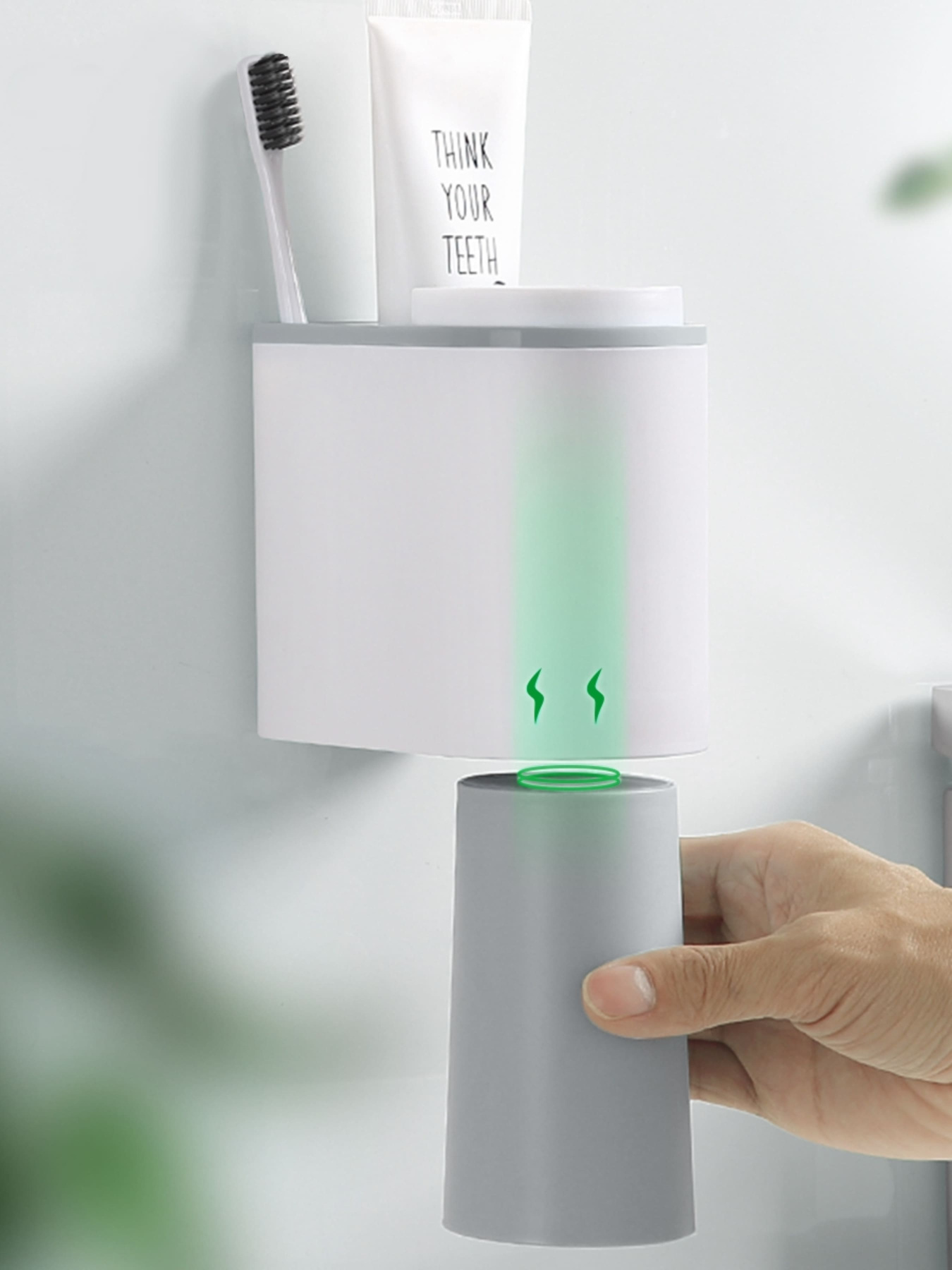 Держатель для зубных щеток со стаканами клеящийся белый с серым MBM HOME модель BP-20 WHITE/GRAY Фото