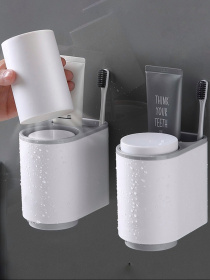 Держатель для зубных щеток со стаканами клеящийся белый с серым MBM HOME модель BP-20 WHITE/GRAY Фото