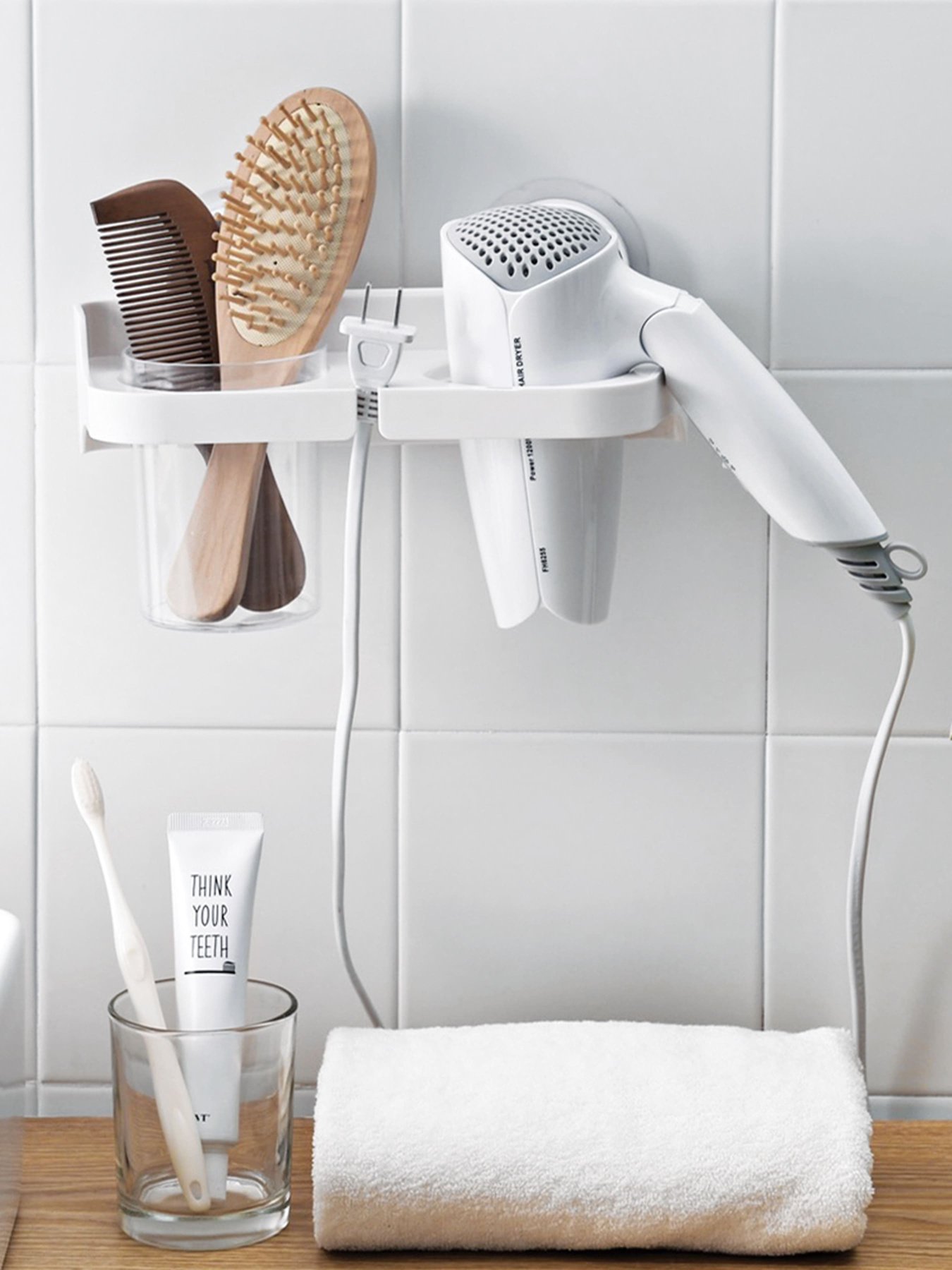 Держатель для фена со стаканом клеящийся MBM HOME модель BP-5 WHITE Фото