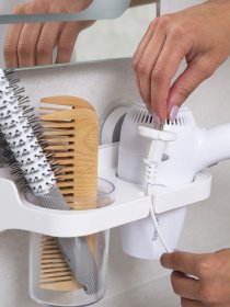 Держатель для фена со стаканом клеящийся MBM HOME модель BP-5 WHITE Фото