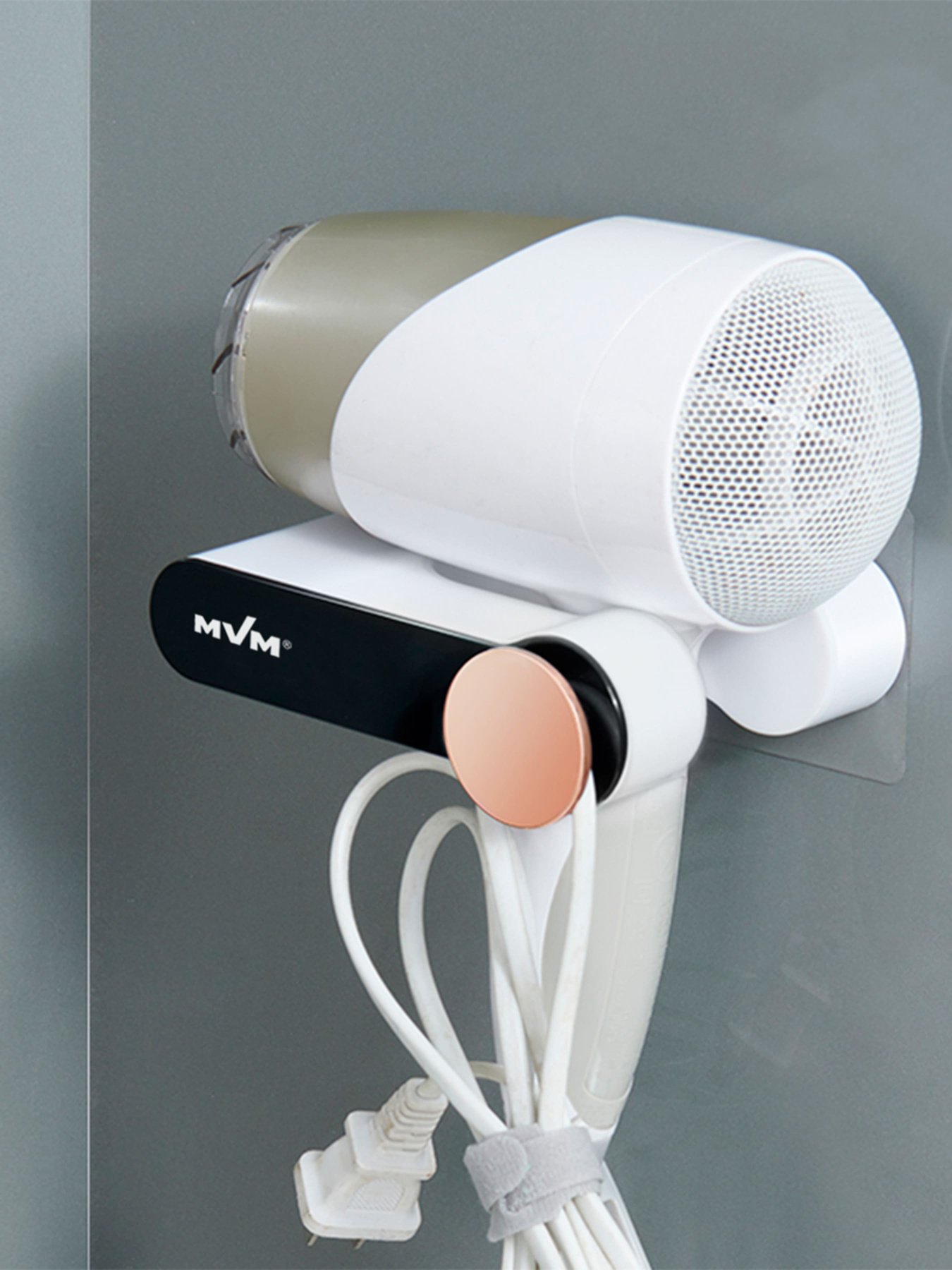 Держатель для фена клеящийся белый с черным MBM HOME модель BP-32 WHITE/BLACK Фото