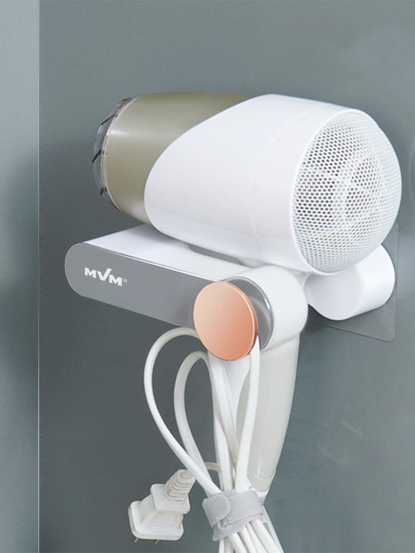 Держатель для фена клеящийся белый с серым MBM MY HOME модель BP-32 WHITE/GRAY Фото