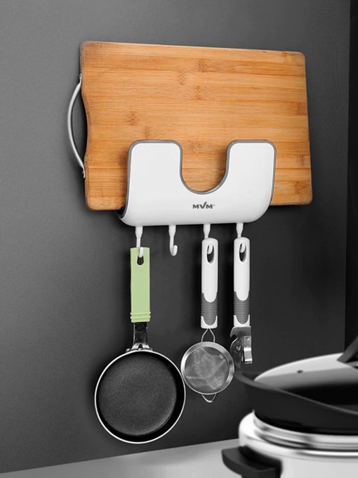 Держатель настенный с крючками клеящийся MBM HOME модель KP-10 WHITE/GRAY Фото