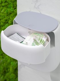 Держатель для туалетной бумаги с полочкой белый с серым MBM HOME модель BP-44 WHITE/GRAY Фото