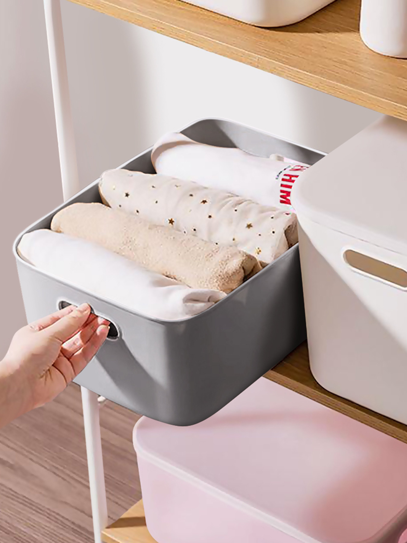 Ящик для зберігання без кришки пластиковий сірий MBM HOME модель FH-13 XL GRAY Фото