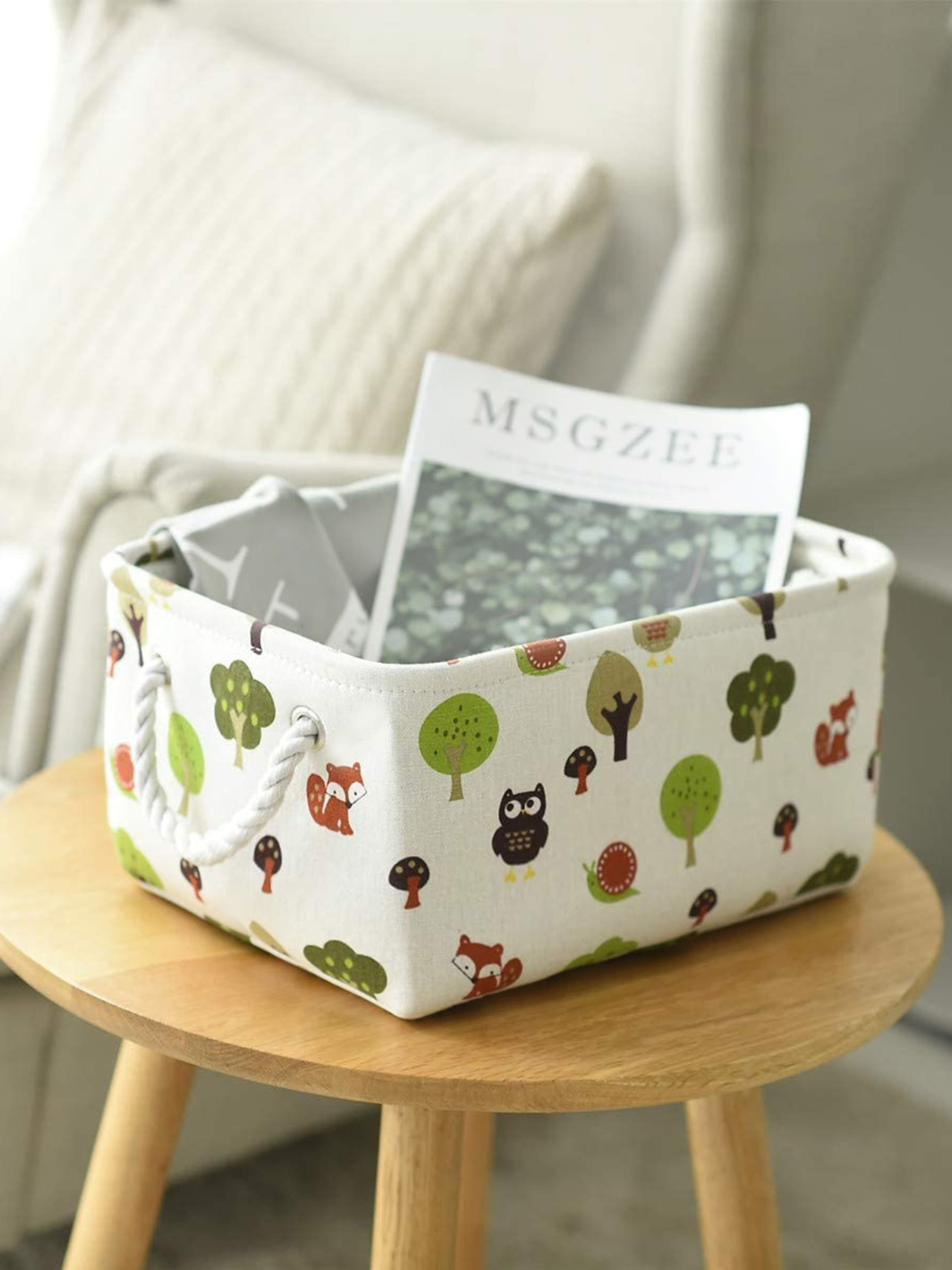 Ящик для хранения с ручками с рисунком MBM MY HOME модель TH-11 WHITE Фото