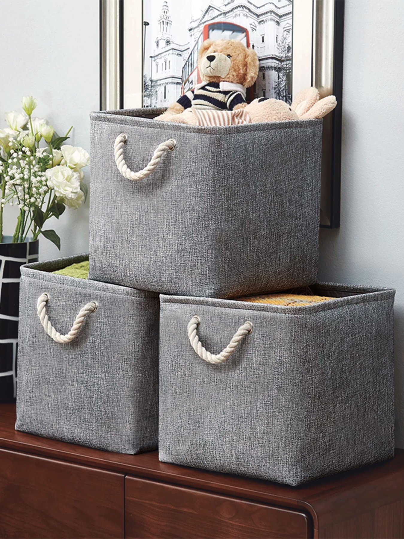 Ящик для хранения с ручками серый MBM MY HOME модель TH-12 GRAY Фото