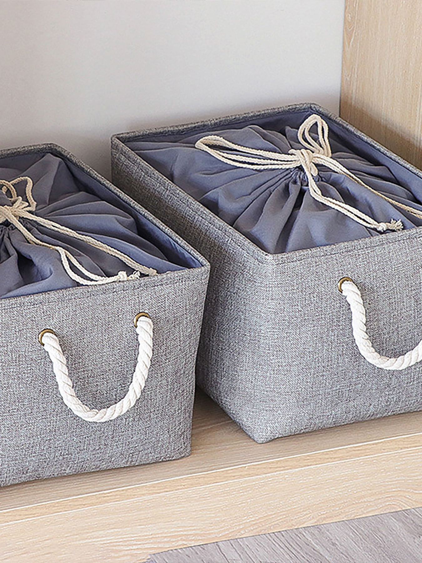 Ящик для хранения с ручками и затяжками серый MBM MY HOME модель TH-13 XL GRAY Фото