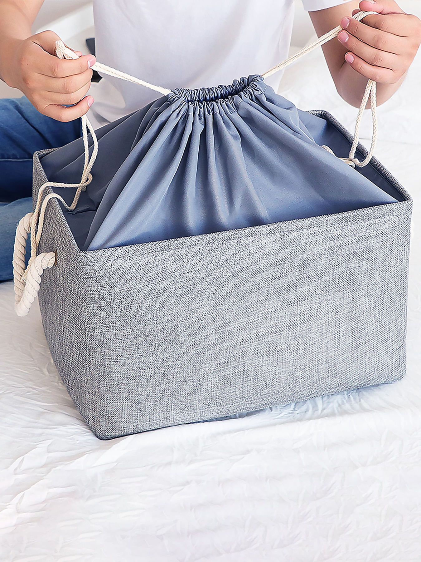 Ящик для хранения с ручками и затяжками серый MBM MY HOME модель TH-13 XL GRAY Фото