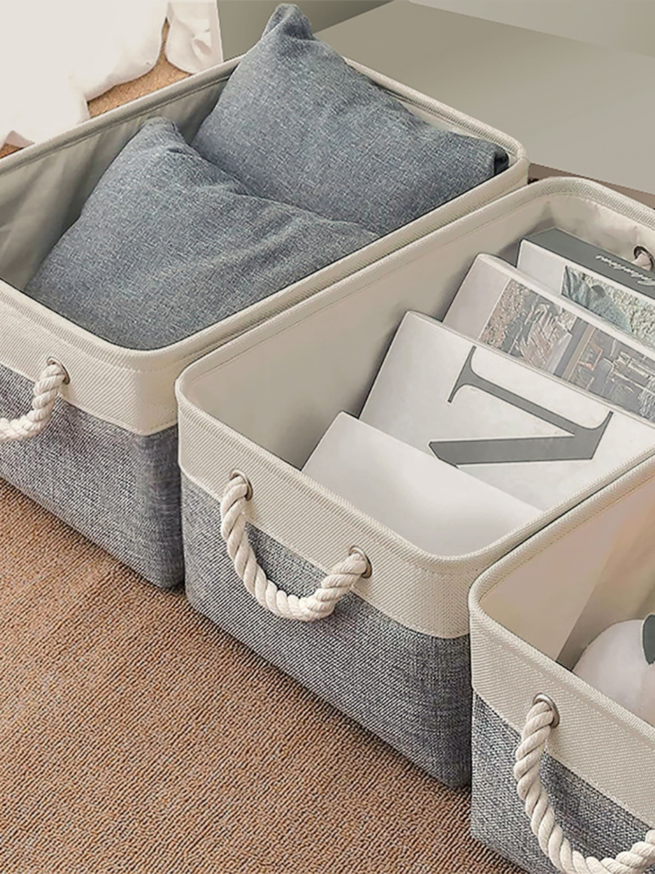 Ящик для хранения с ручками серый с бежевым MBM MY HOME модель TH-10 GRAY/BEIGE Фото