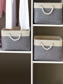 Ящик для хранения с ручками серый с бежевым MBM MY HOME модель TH-10 GRAY/BEIGE Фото