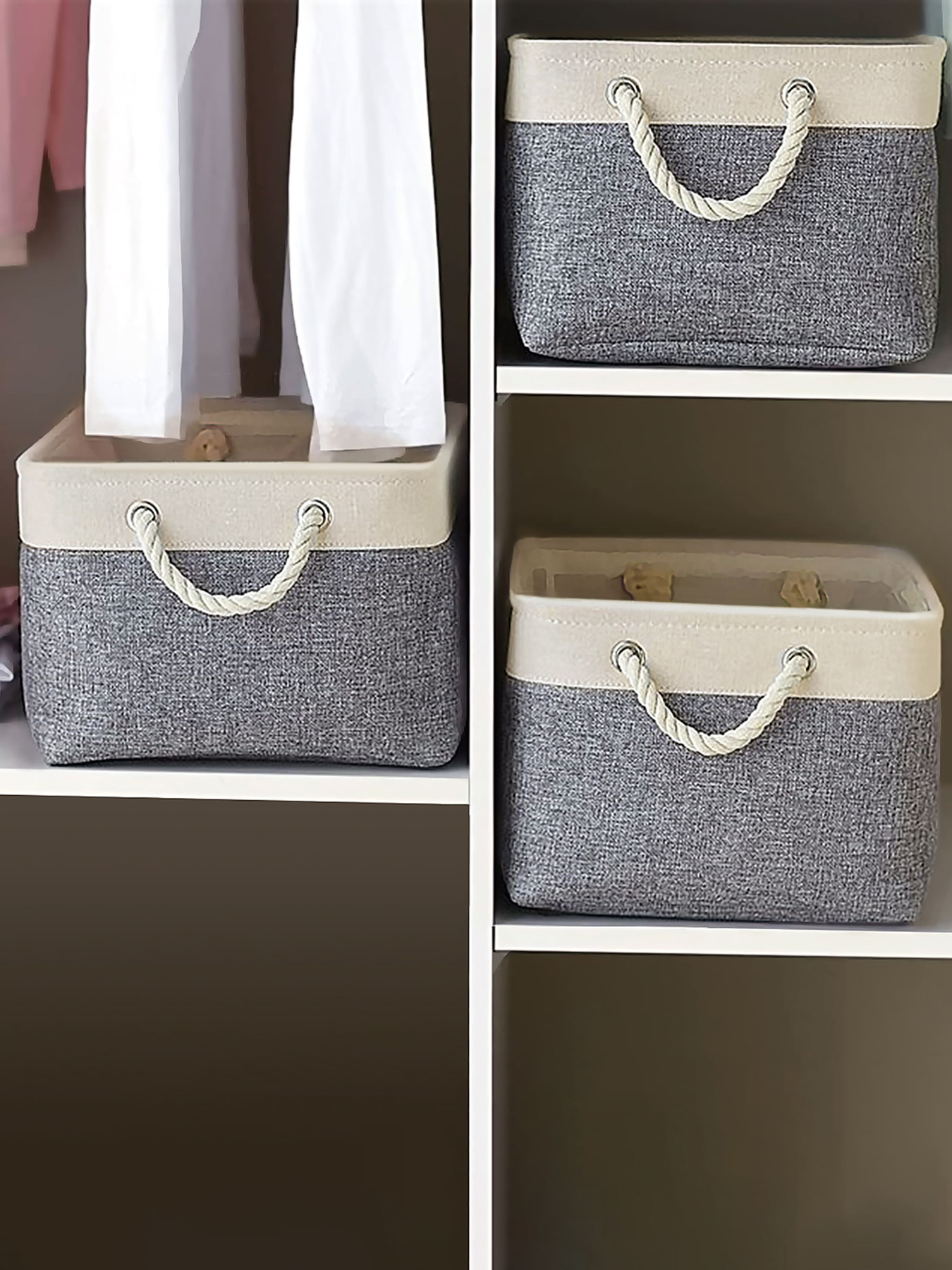 Ящик для хранения с ручками серый с бежевым MBM HOME модель TH-10 GRAY/BEIGE Фото