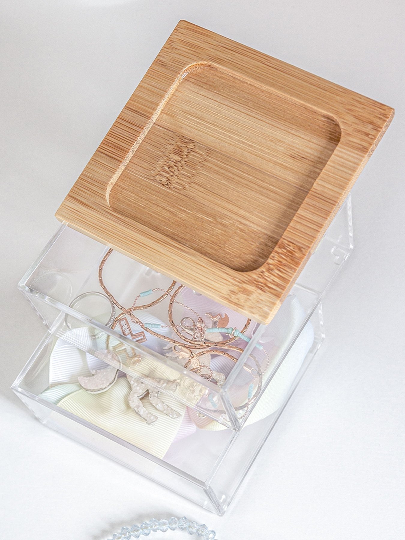 Органайзер для мелочей двойной квадратный прозрачный/дерево Paris MBM MY HOME модель FH-29 T/WOOD Фото