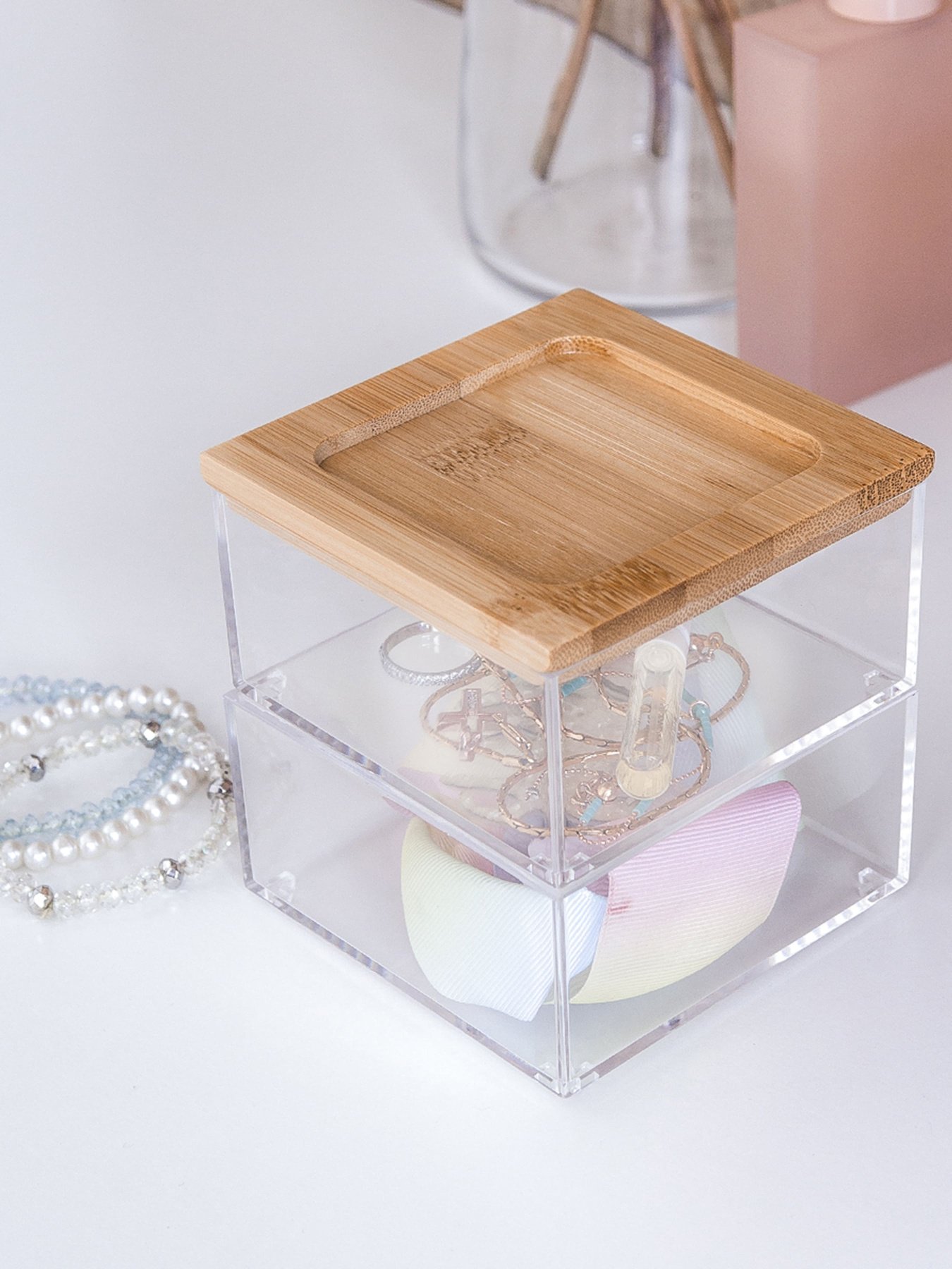 Органайзер для мелочей двойной квадратный прозрачный/дерево Paris MBM HOME модель FH-29 T/WOOD Фото