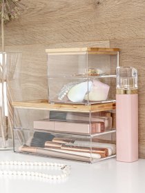 Органайзер для мелочей двойной квадратный прозрачный/дерево Paris MBM HOME модель FH-29 T/WOOD Фото