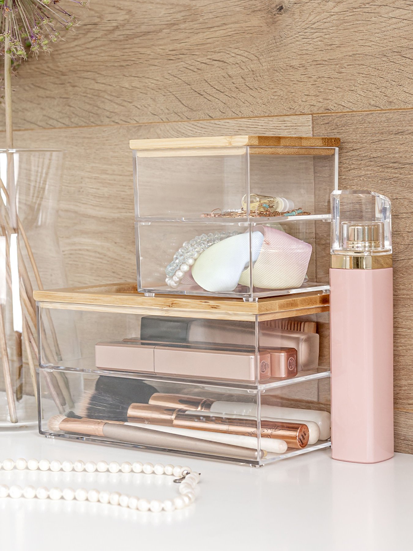 Органайзер для мелочей двойной прямоугольный прозрачный/дерево Paris MBM MY HOME модель FH-30 T/WOOD Фото