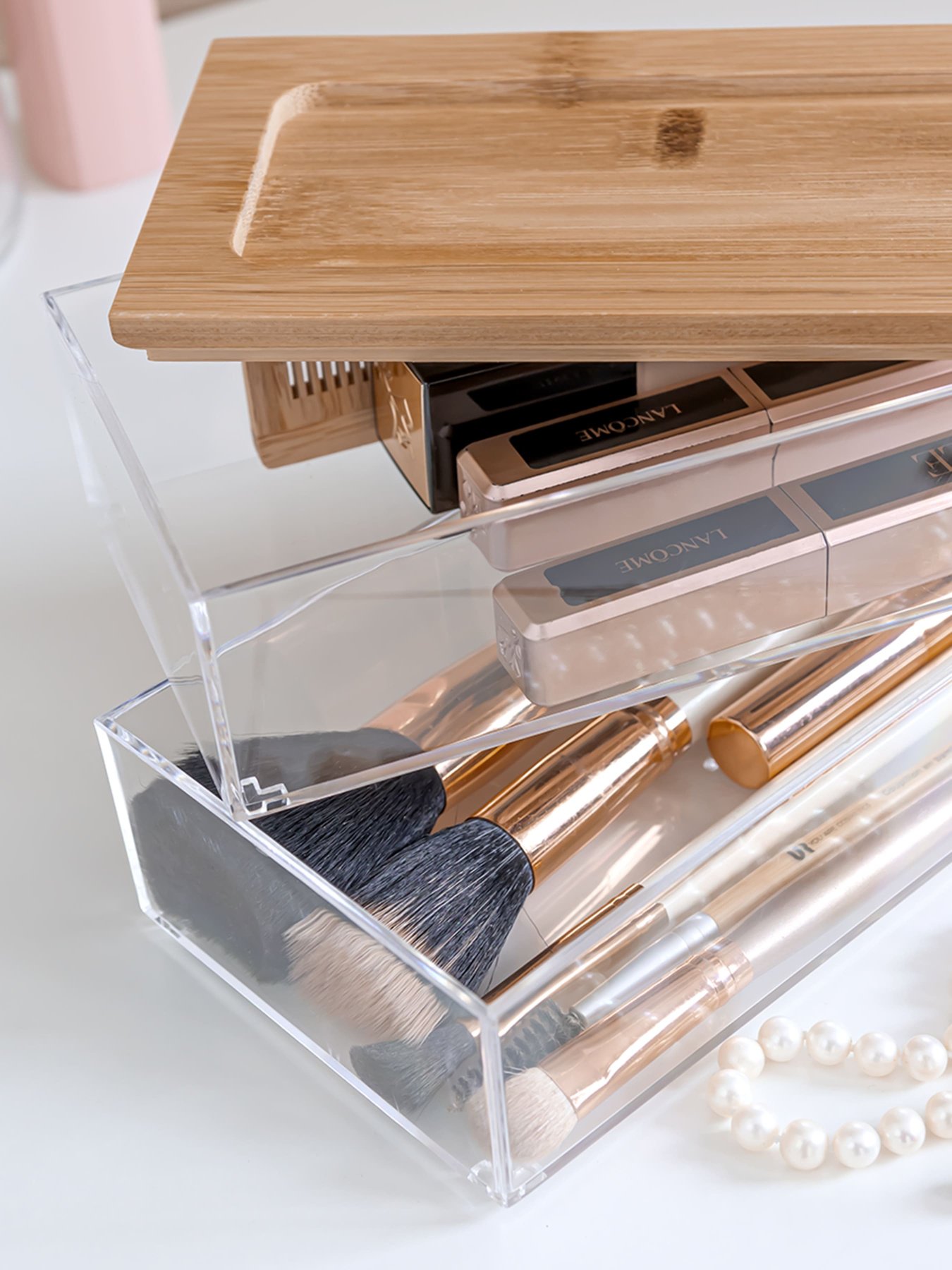 Органайзер для мелочей двойной прямоугольный прозрачный/дерево Paris MBM HOME модель FH-30 T/WOOD Фото