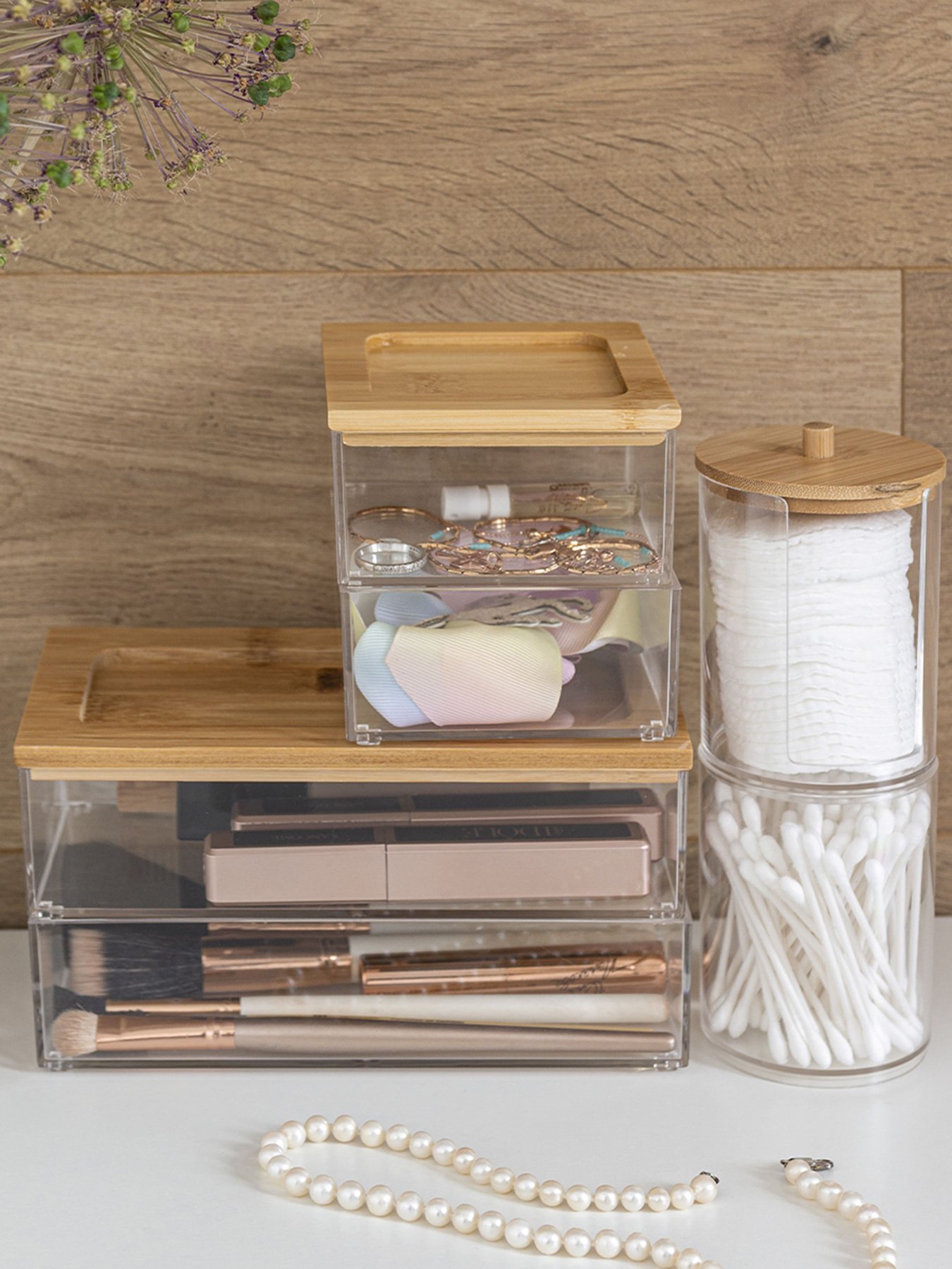 Органайзер для мелочей двойной прямоугольный прозрачный/дерево Paris MBM HOME модель FH-30 T/WOOD Фото