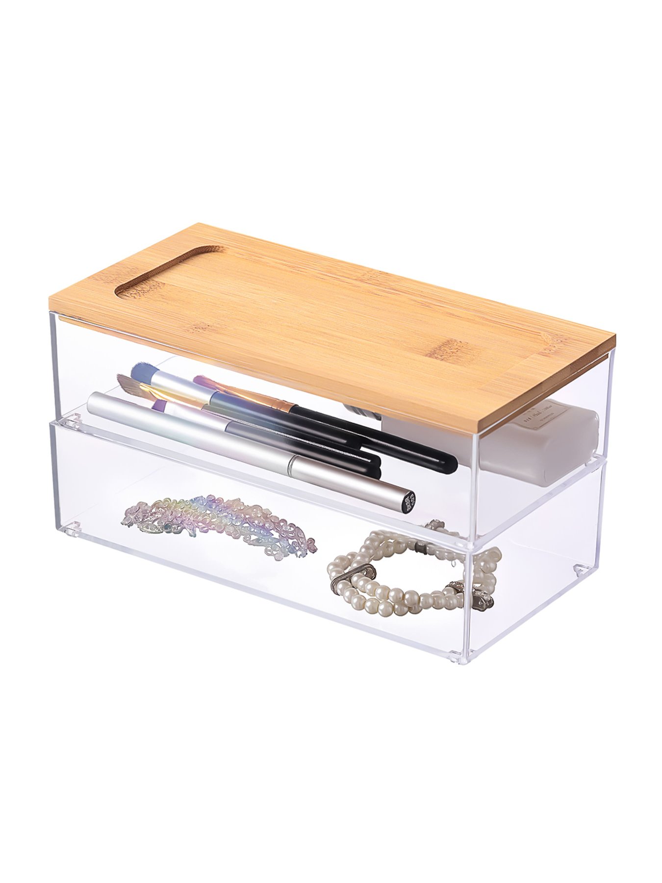 Органайзер для мелочей двойной прямоугольный прозрачный/дерево Paris MBM HOME модель FH-30 T/WOOD Фото