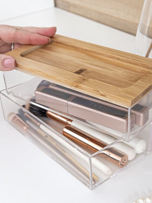 Органайзер для мелочей двойной прямоугольный прозрачный/дерево Paris MBM HOME модель FH-30 T/WOOD Фото