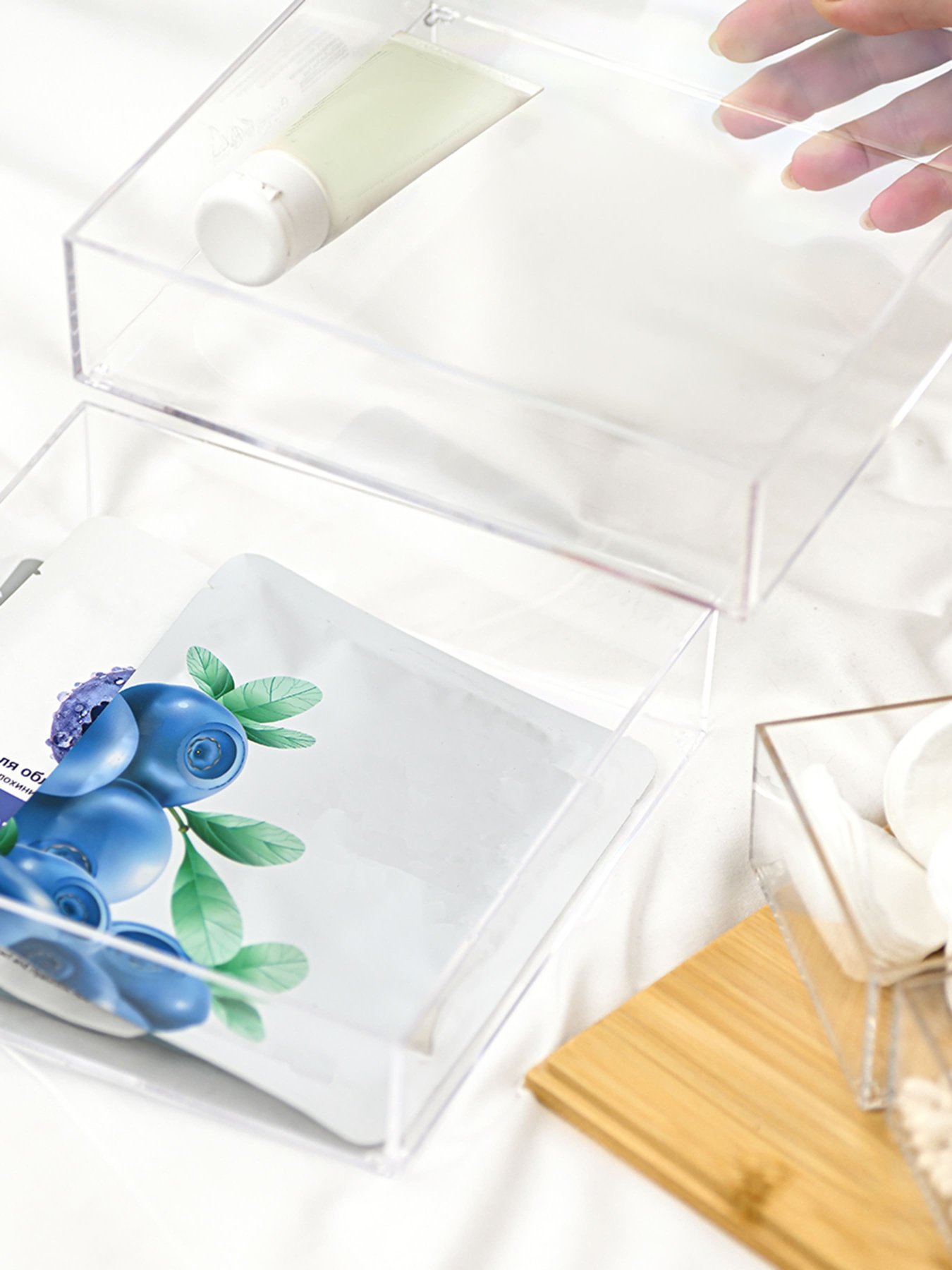 Органайзер для дрібниць подвійний квадратний прозорий/дерево Paris MBM HOME модель FH-31 T/WOOD Фото