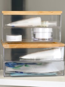 Органайзер для дрібниць подвійний квадратний прозорий/дерево Paris MBM HOME модель FH-31 T/WOOD Фото