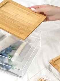 Органайзер для дрібниць подвійний квадратний прозорий/дерево Paris MBM HOME модель FH-31 T/WOOD Фото