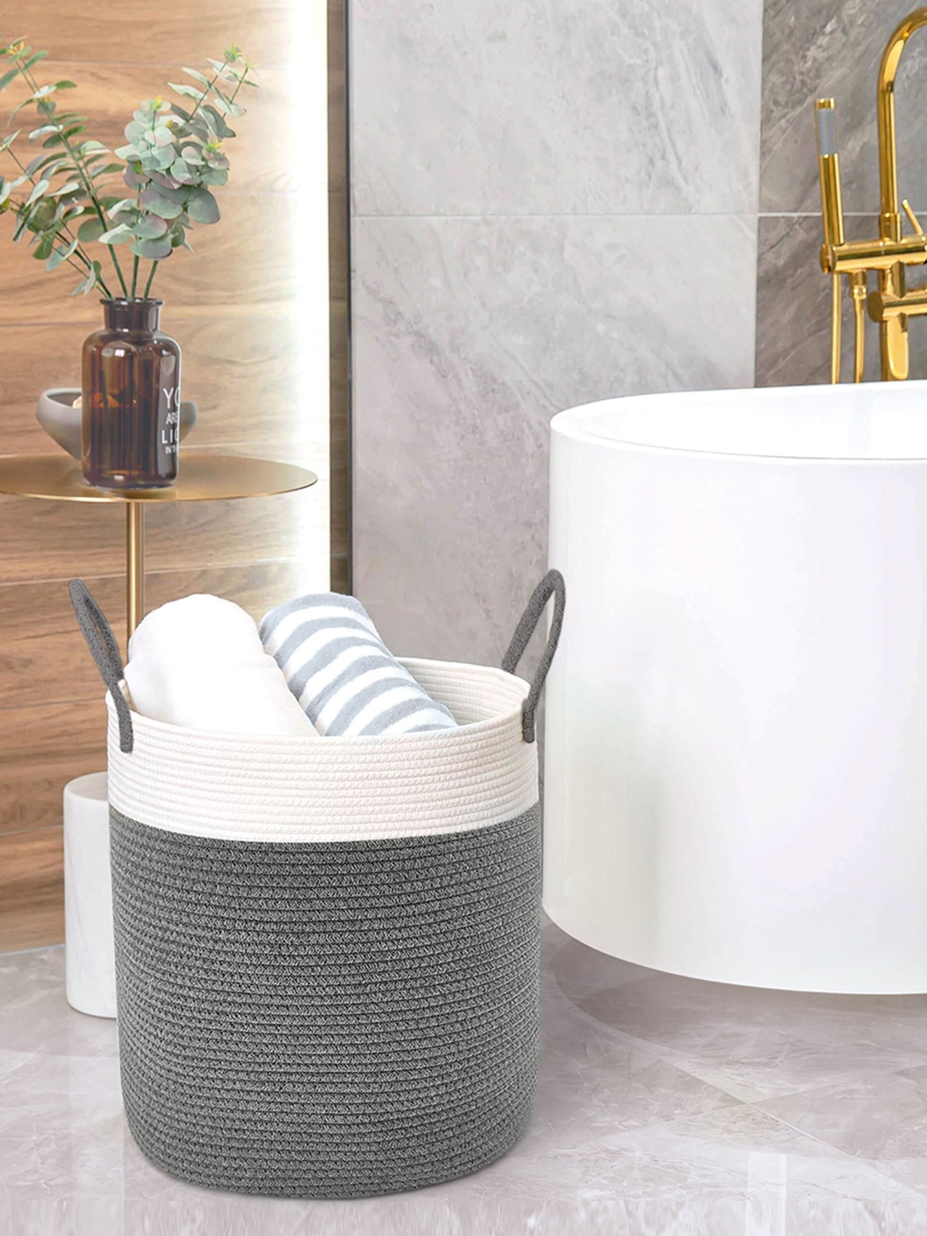 Корзина для хранения с ручками серая с белым MBM MY HOME модель TH-14 GRAY/WHITE Фото