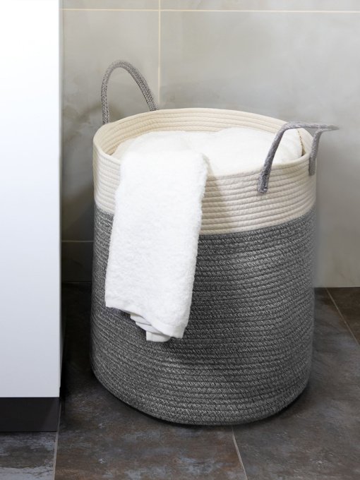 Корзина для хранения с ручками серая с белым MBM MY HOME модель TH-14 GRAY/WHITE Фото