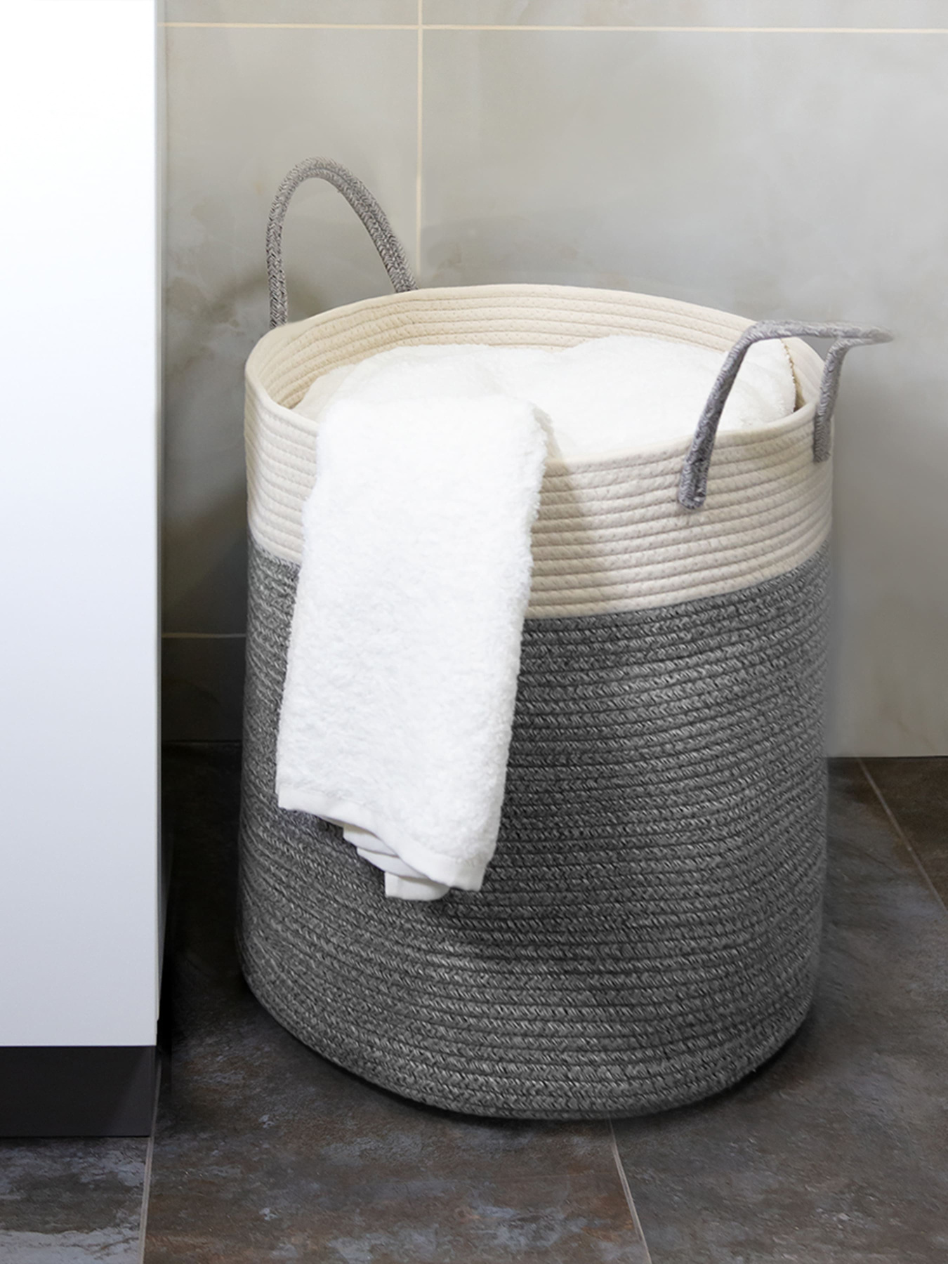 Корзина для зберігання з ручками сіра з білим MBM HOME модель TH-14 GRAY/WHITE Фото